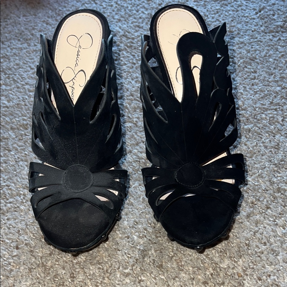 Jessica Simpson Black Cutout Mules